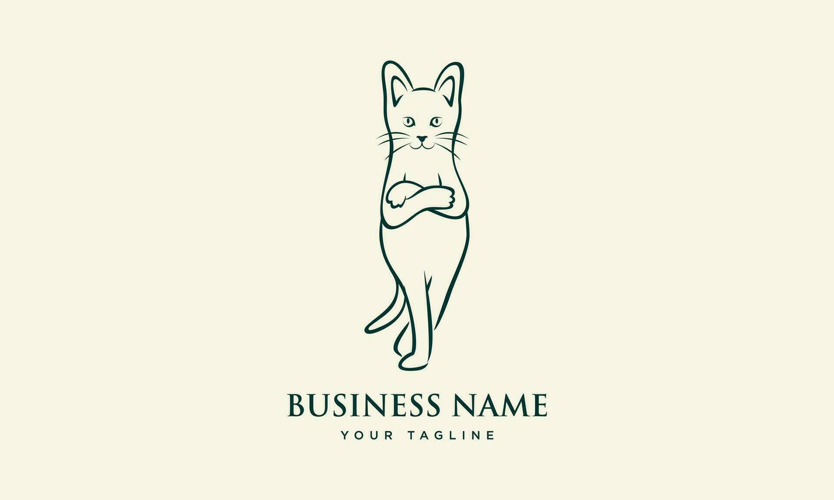 line art cat logo template vector