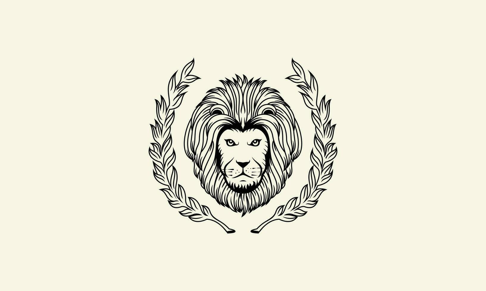 line art lion face logo vector
