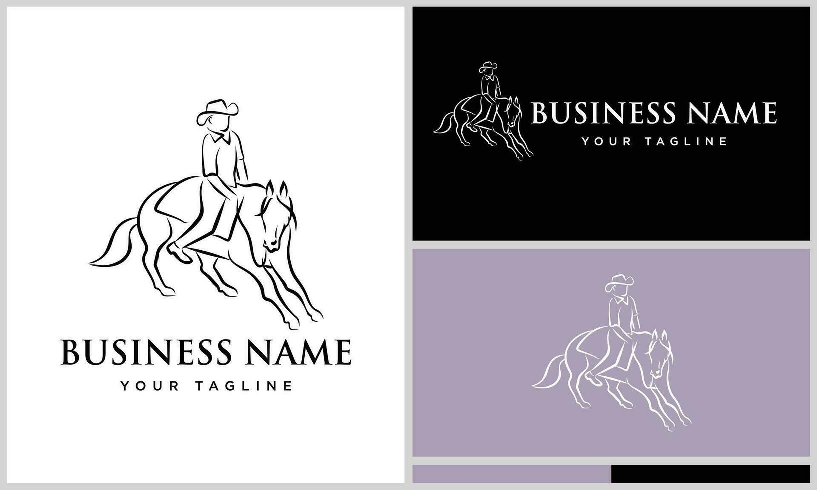 line art horseman and horse logo vector