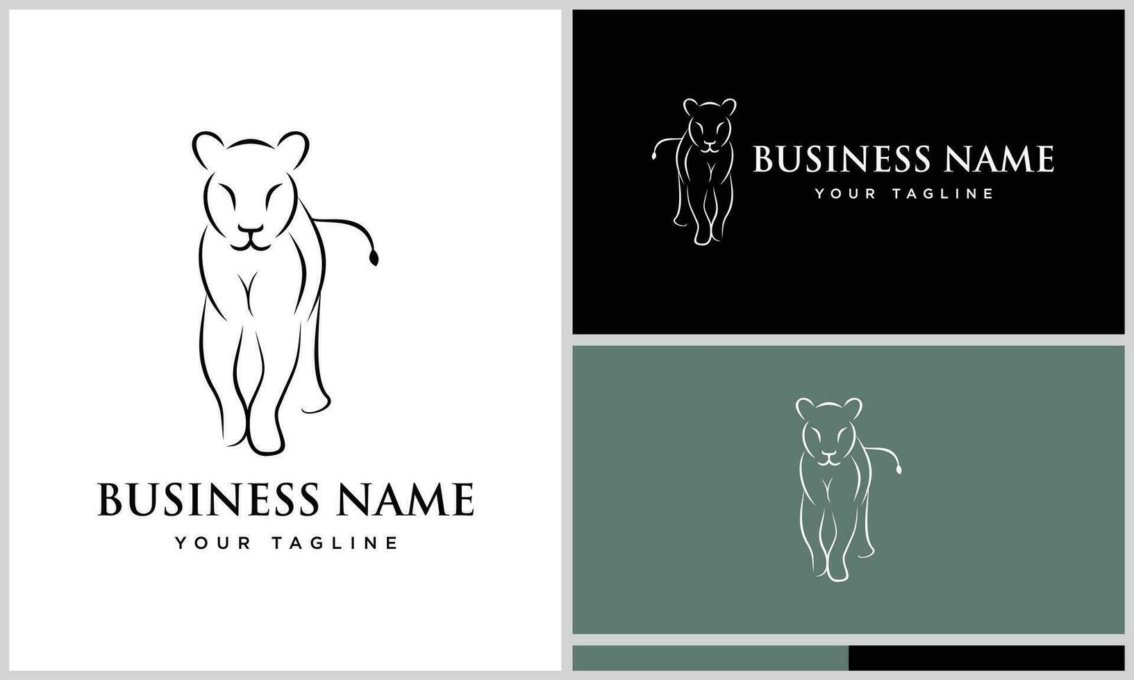 line art lioness logo design vector