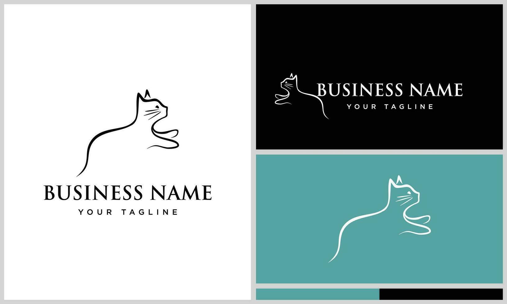 line art cat logo design vector