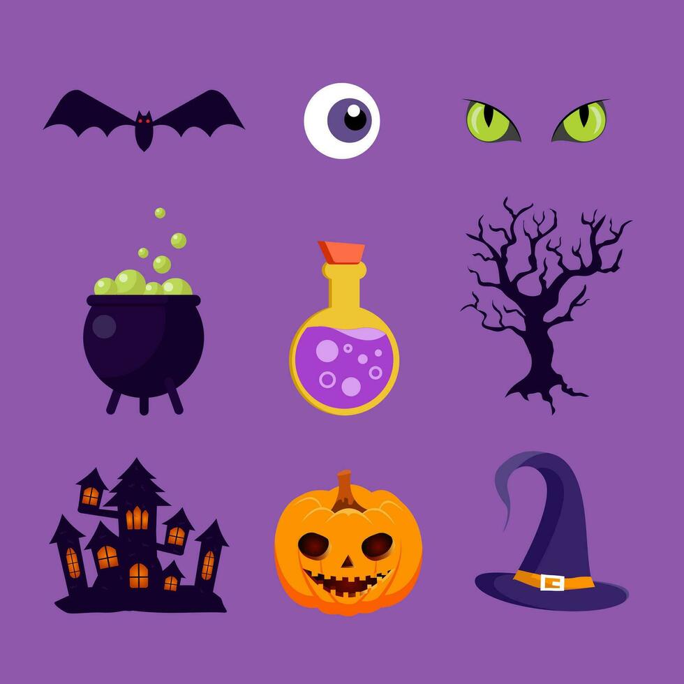 vector collection of Halloween elements on a purple background