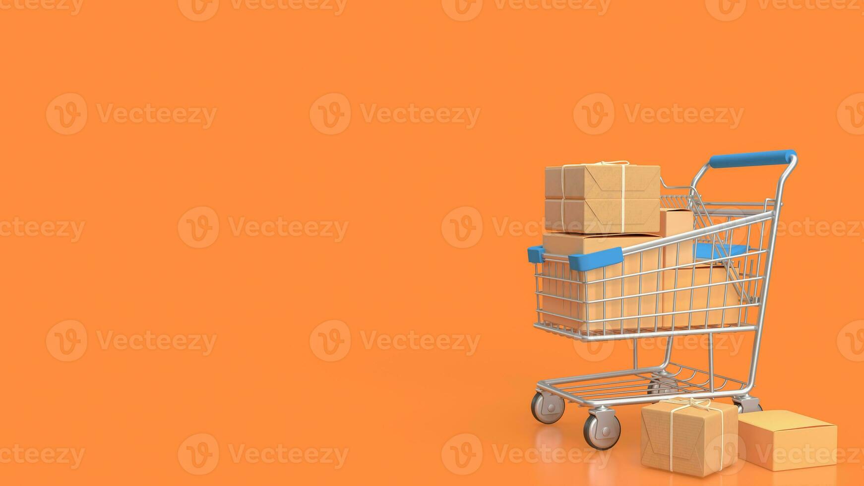 The trolley and box  for e commerces concept 3d rendering photo