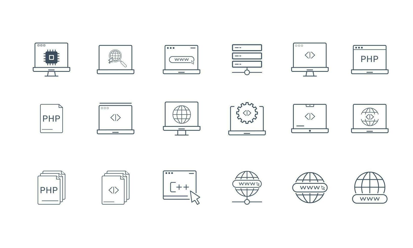 sitio web iconos, tecnología web íconos en línea estilo vector