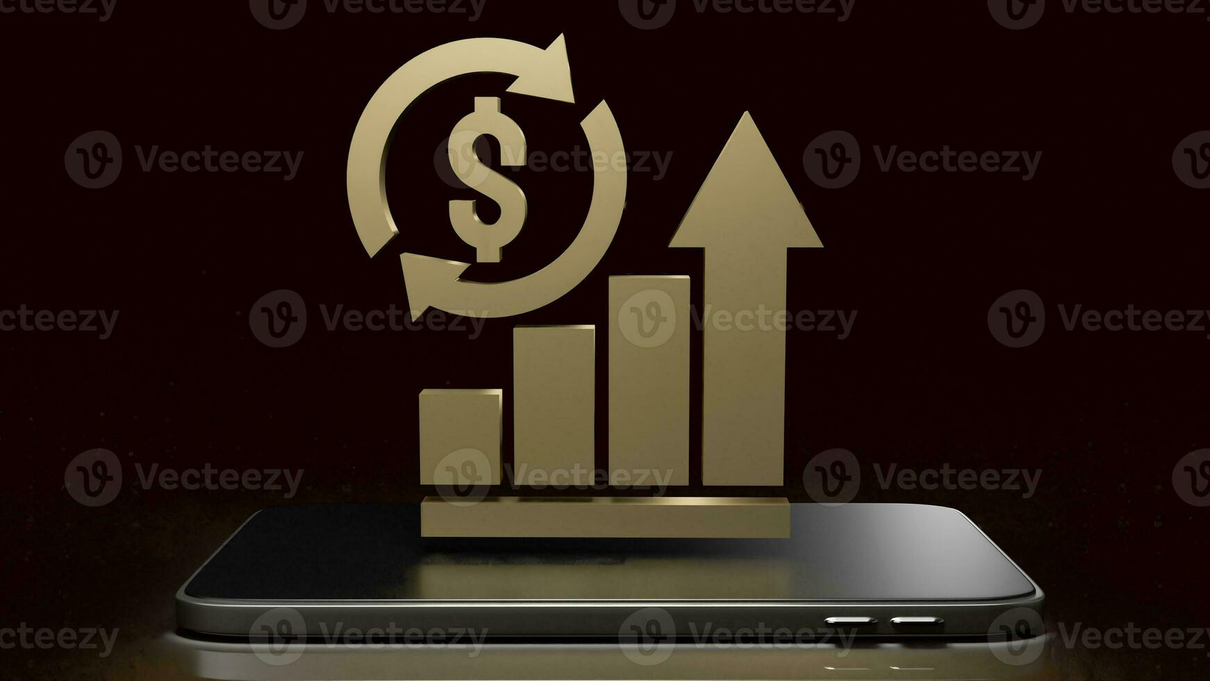 The gold chart on mobile for Business concept 3d rendering. photo