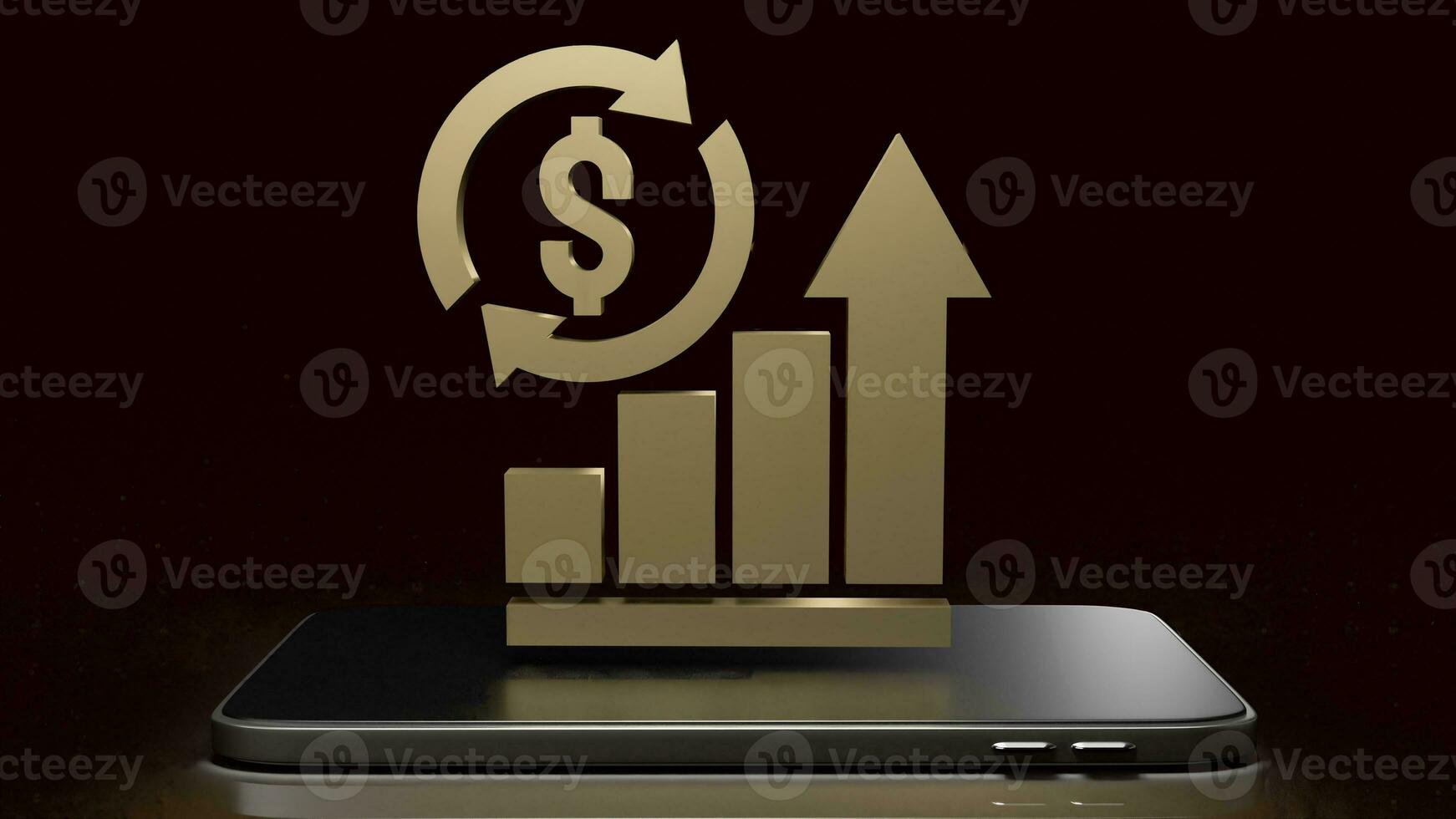 el oro gráfico en móvil para negocio concepto 3d representación. foto