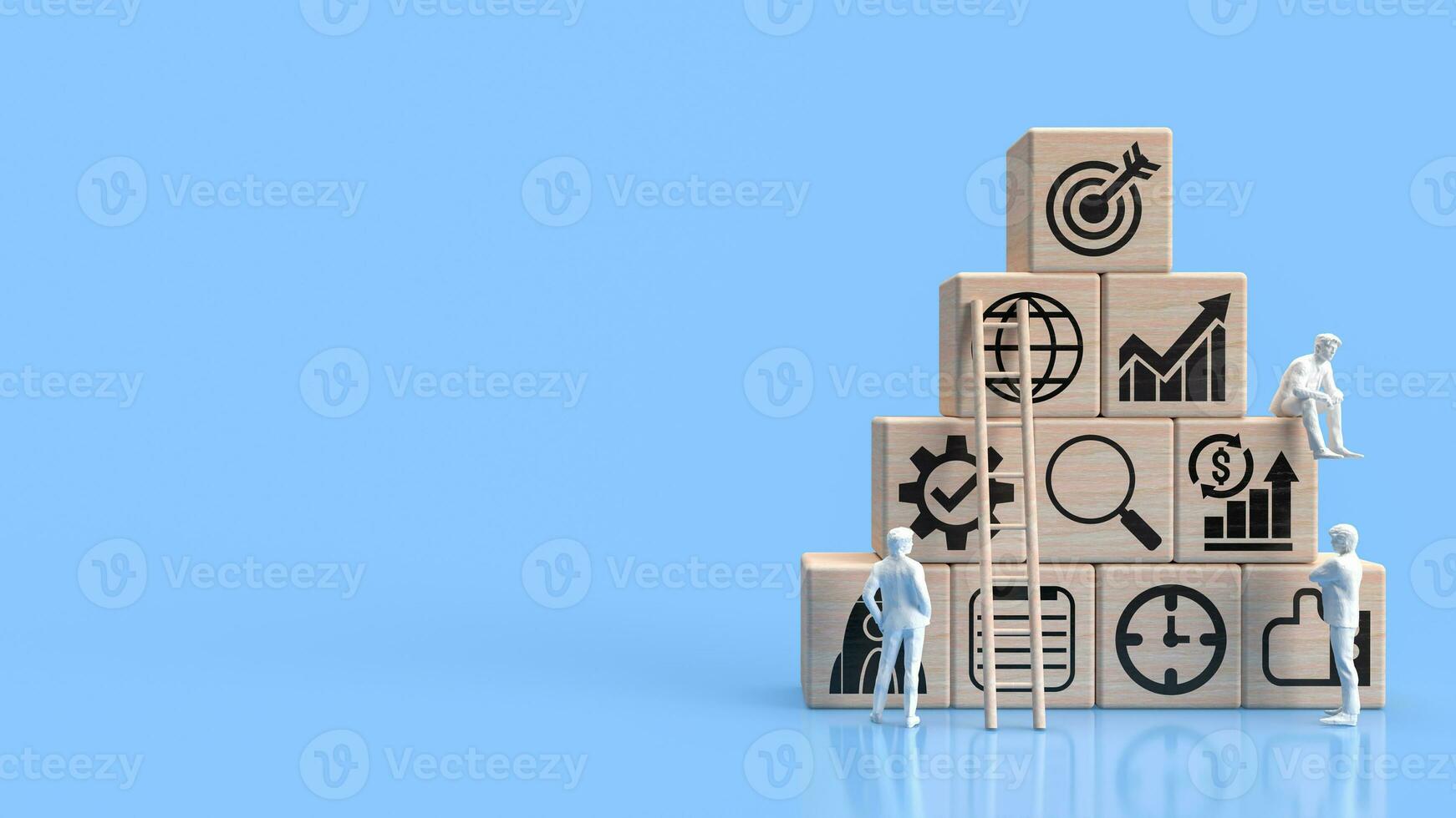 The Business icon on wood Blue Background  3d rendering. photo