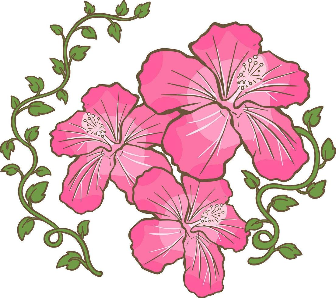 hibisco rosado flor y hoja vector
