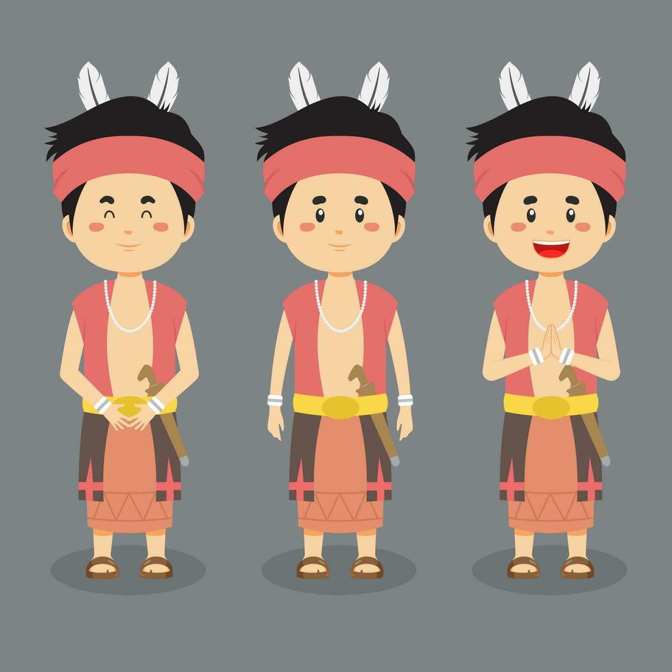 Central Kalimantan Indonesian Character with Various Expression vector