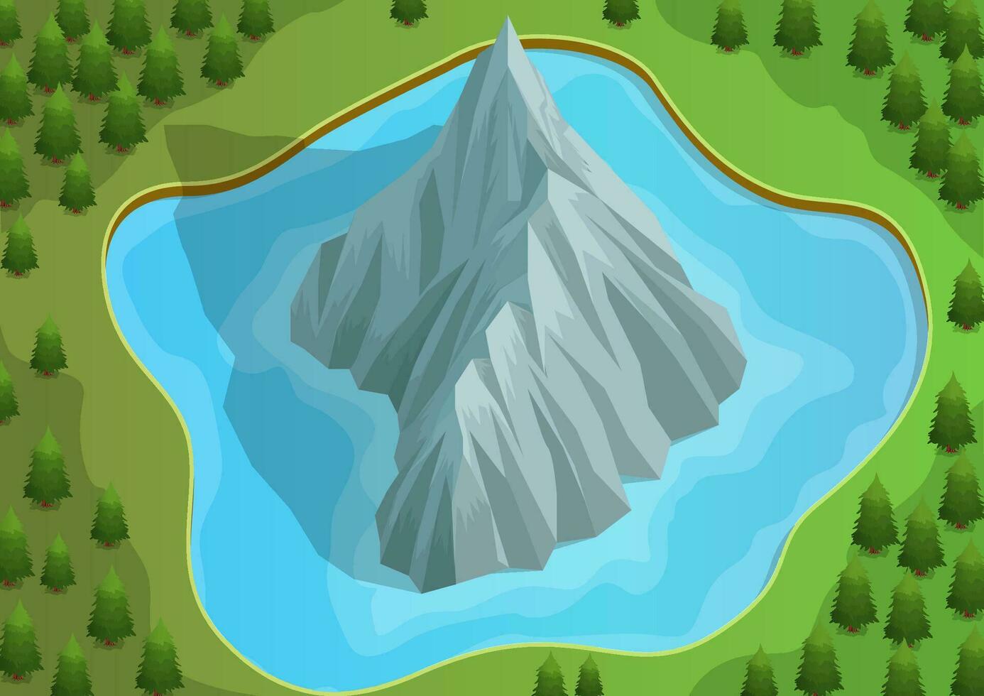 montañas en el medio de lagos y bosques vector