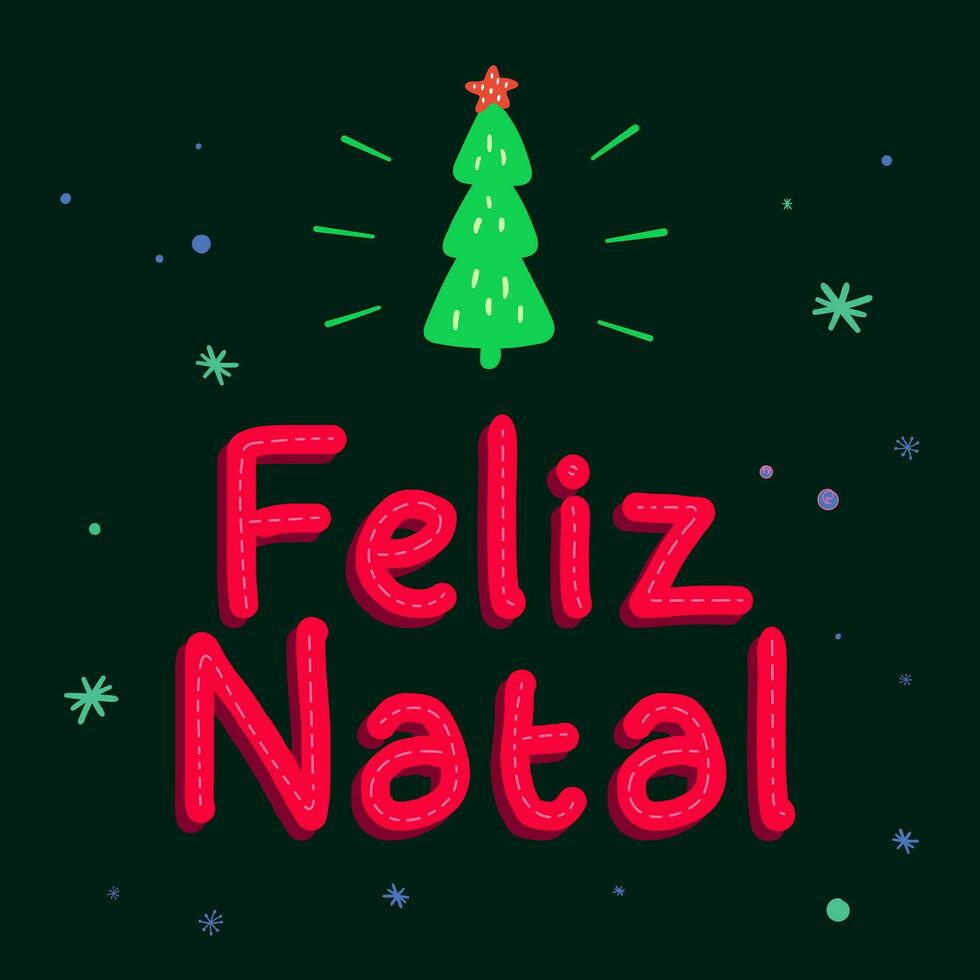 rojo y rosado alegre Navidad en brasileño portugués con Navidad árbol. Traducción - alegre Navidad. vector