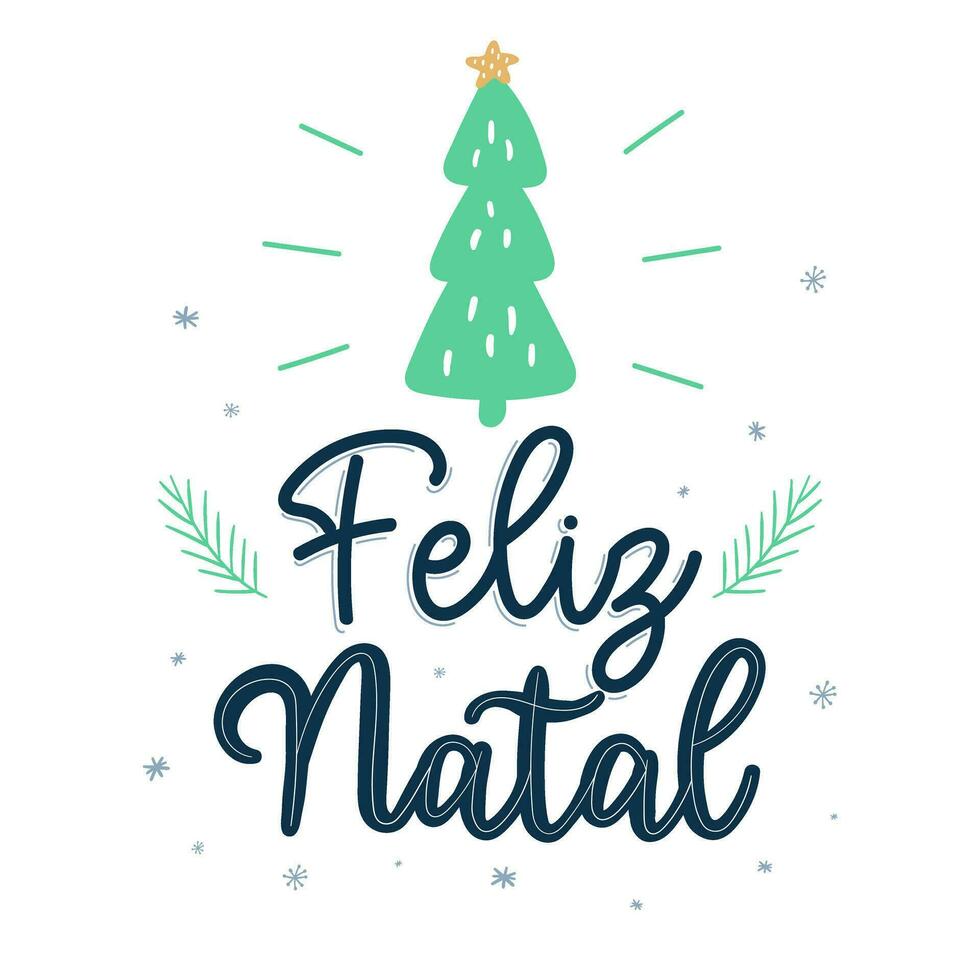 Merry Christmas in Brazilian Brazilian Portuguese with green christmas tree. Translation - Merry Christmas. vector
