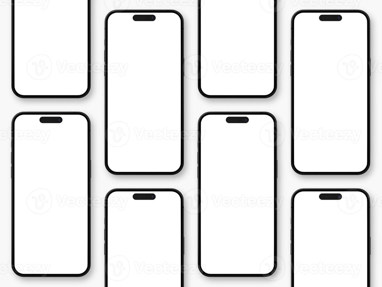 set of smartphone 14 pro mockup screen on the white background for UI UX app presentation mockup photo