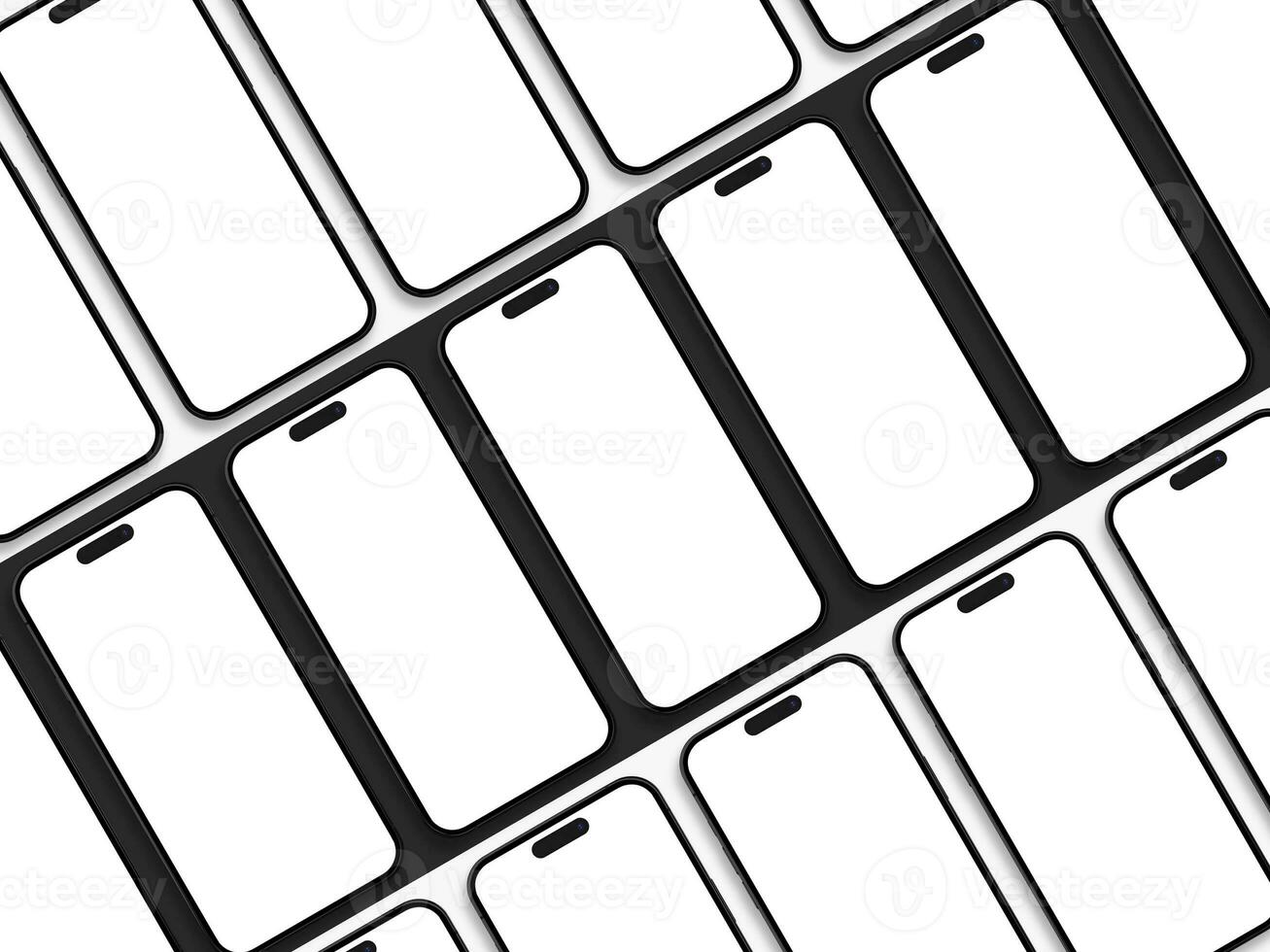 set of collection fo smartphone 14 pro mockup screen on the diagonal white and dark grey background with shadow effect for UI UX app presentation mockup photo