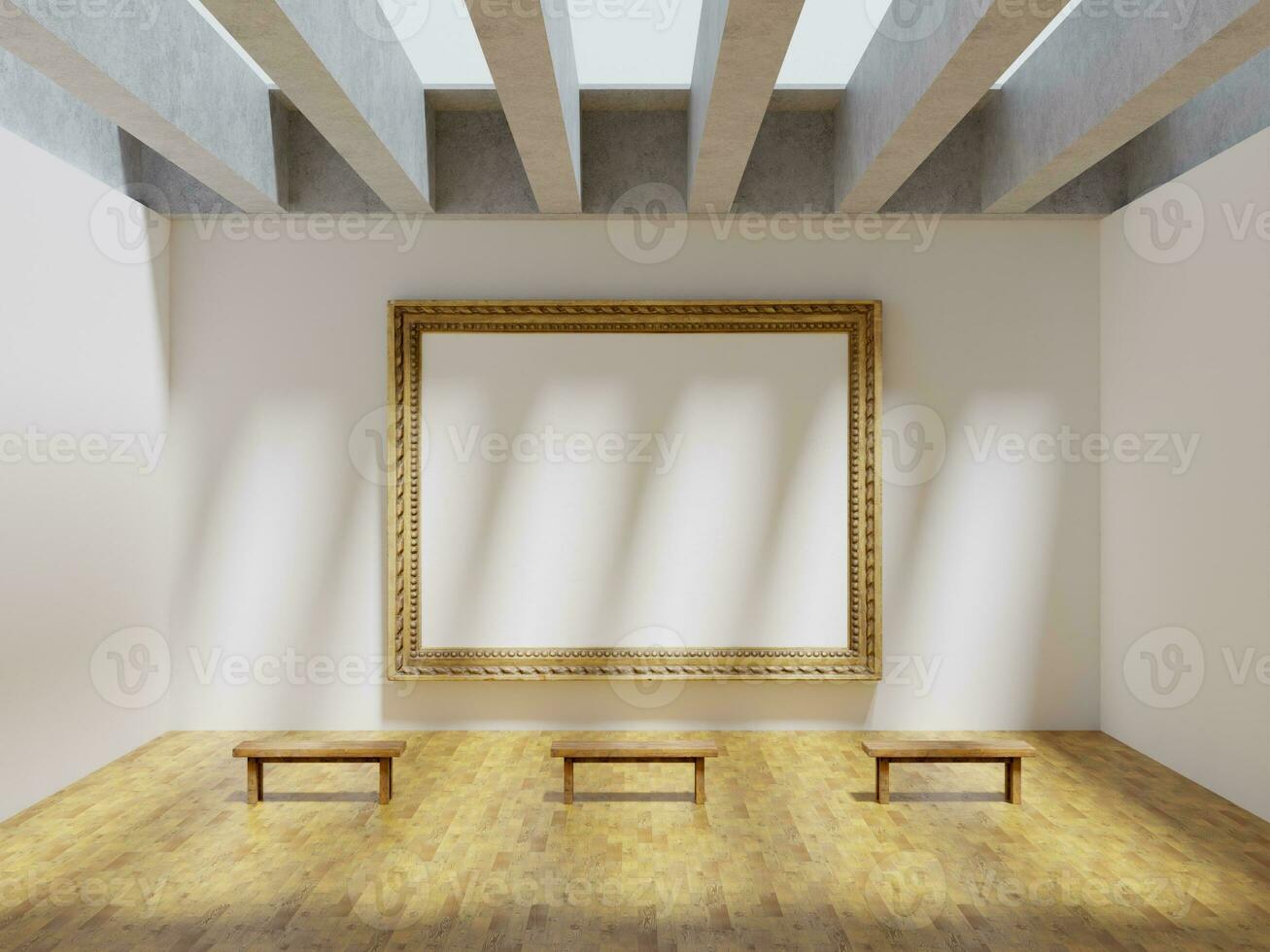 a massive classic wooden frame mockup poster in the museum art gallery photo