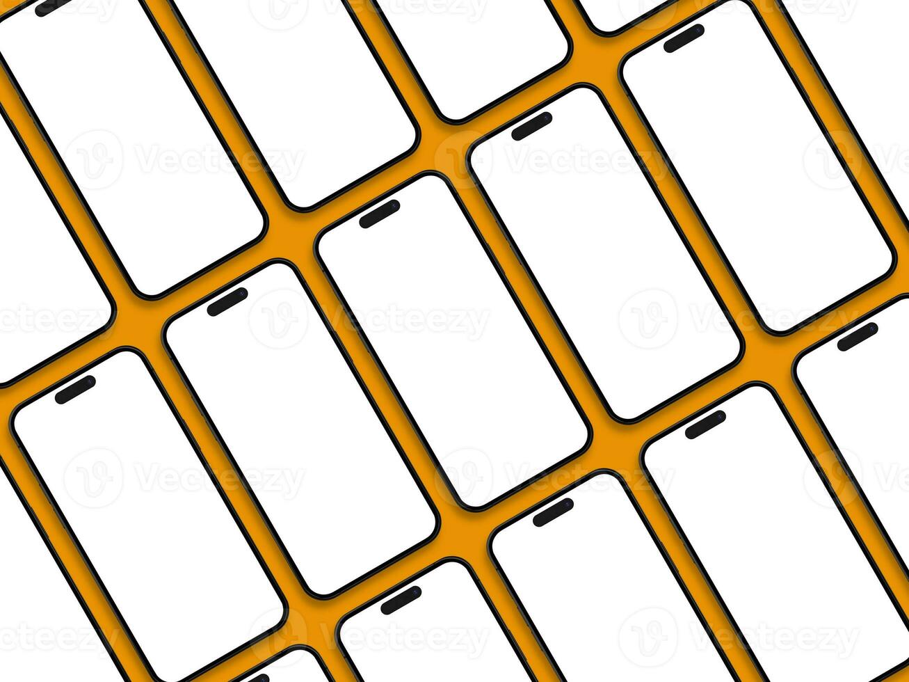 set of collection diagonal phone 14 pro mockup blank screen on the gold backgorund for UI UX template design photo