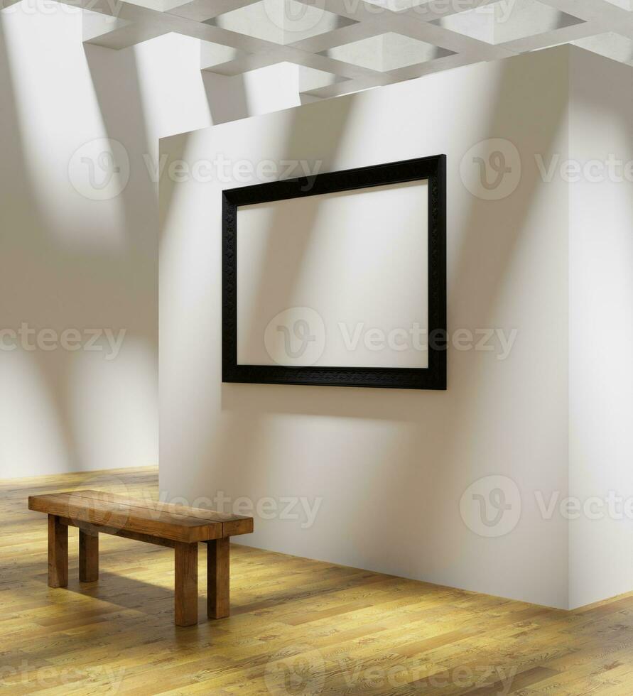 simple black wooden frame mockup poster on the art gallery wall photo