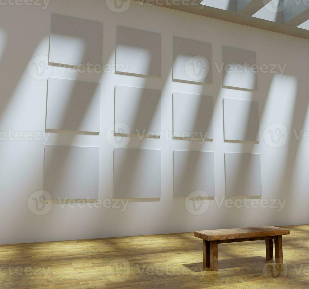multiple canvas photo frame mockup poster on the white wall in the art gallery