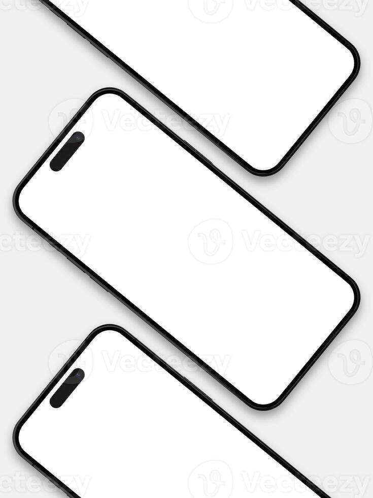 conjunto de Tres diagonal teléfono inteligente 14 Pro Bosquejo pantalla dispositivo en el gris antecedentes para tu presentación ui ux foto