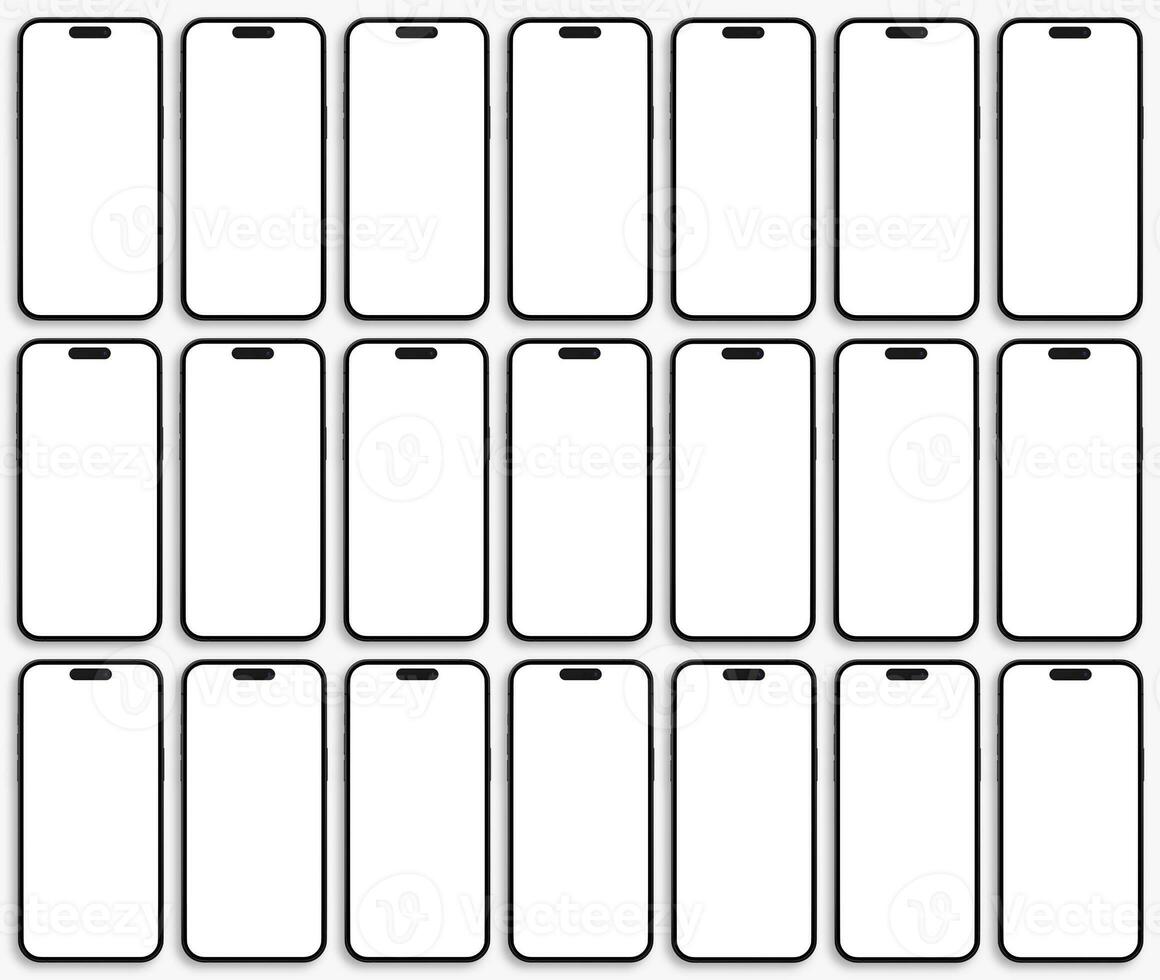 set of smartphone 14 pro mockup screen on the white background with shadow effect for UI UX app presentation mockup. photo