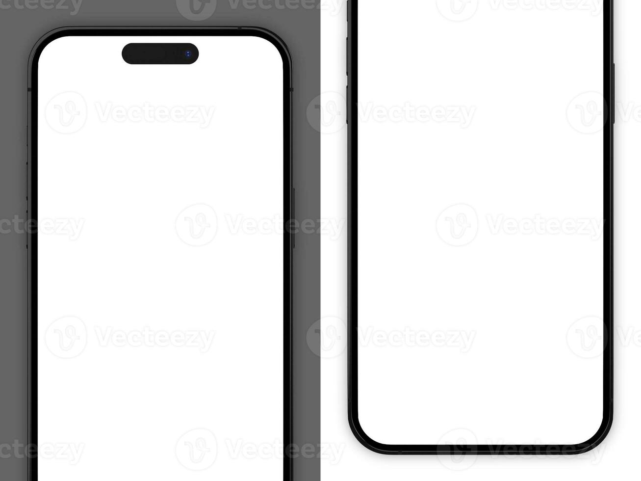 set of two smartphone 14 pro mockup screen on the white and grey combination color background for your phone ui ux photo
