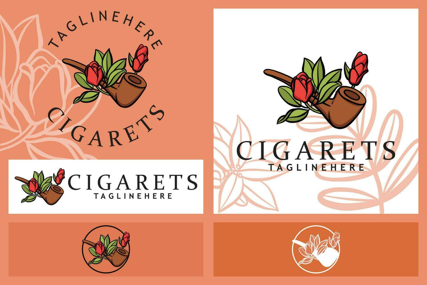 illustration of a combination smoking pipe with flowers on a white background. Vector art.