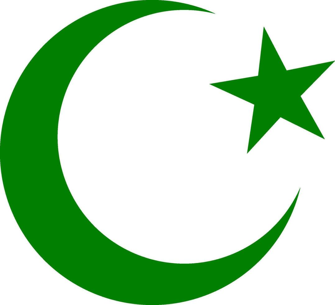 símbolo islam, creciente estrella oscuro verde color, vector eps