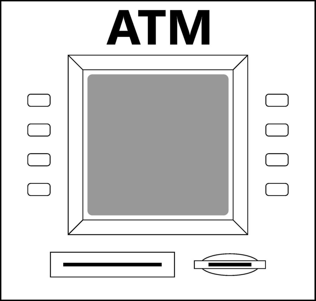 ATM cash withdrawal, cash machine buttons monitor tray, vector