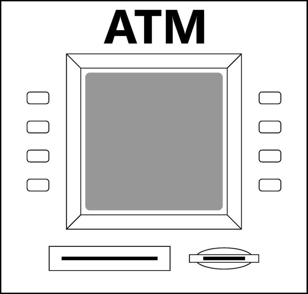 Cajero automático efectivo retiro, efectivo máquina botones monitor bandeja, vector