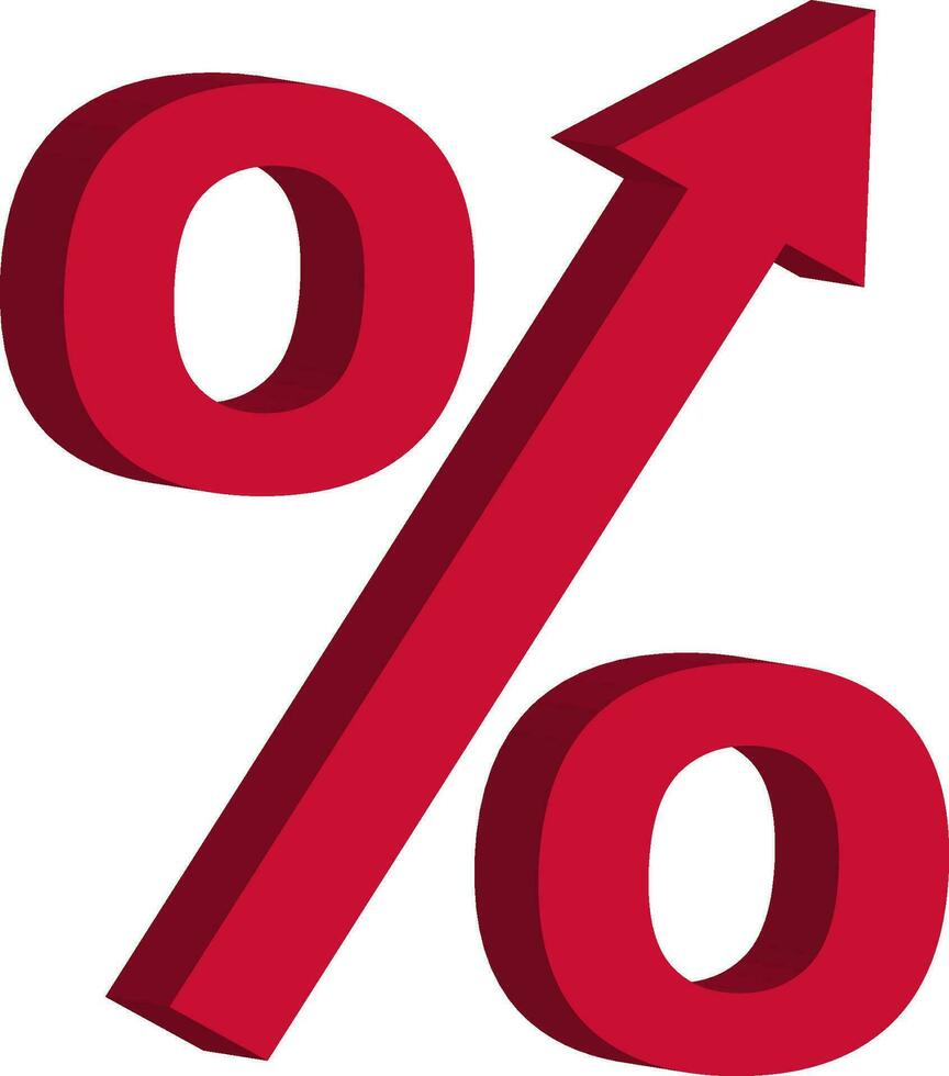 Icon discount sale price reduction, 3D interest rate arrow up vector