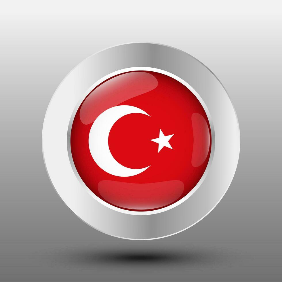 Turkey round flag metal button background. round metal emblem flag vector