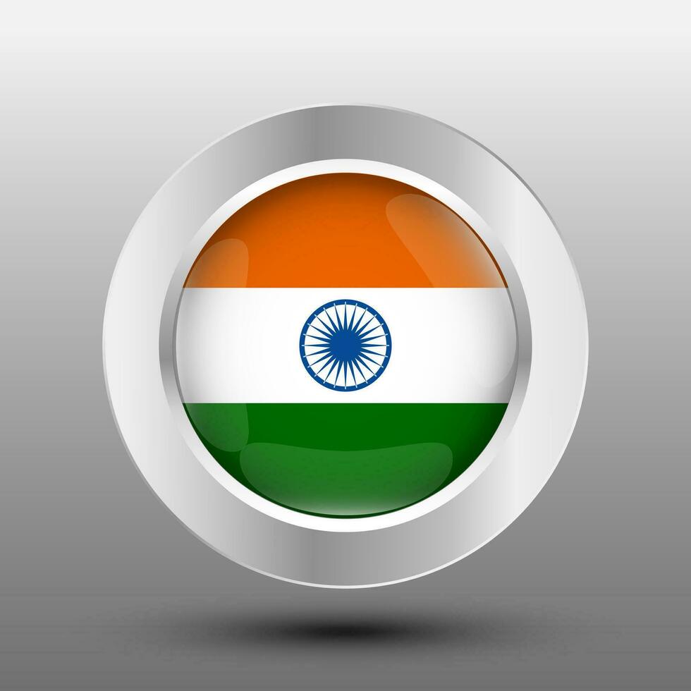 India round flag metal button background vector