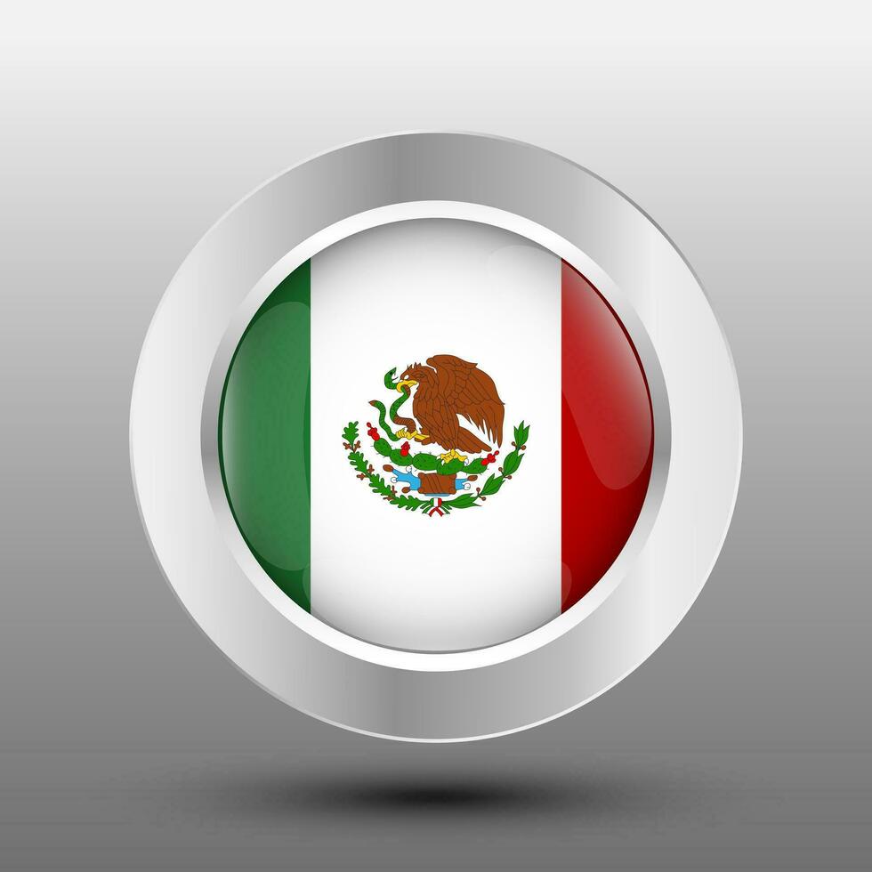 mexico round flag metal button background vector