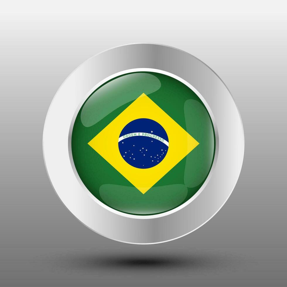Brazil round flag metal button background vector