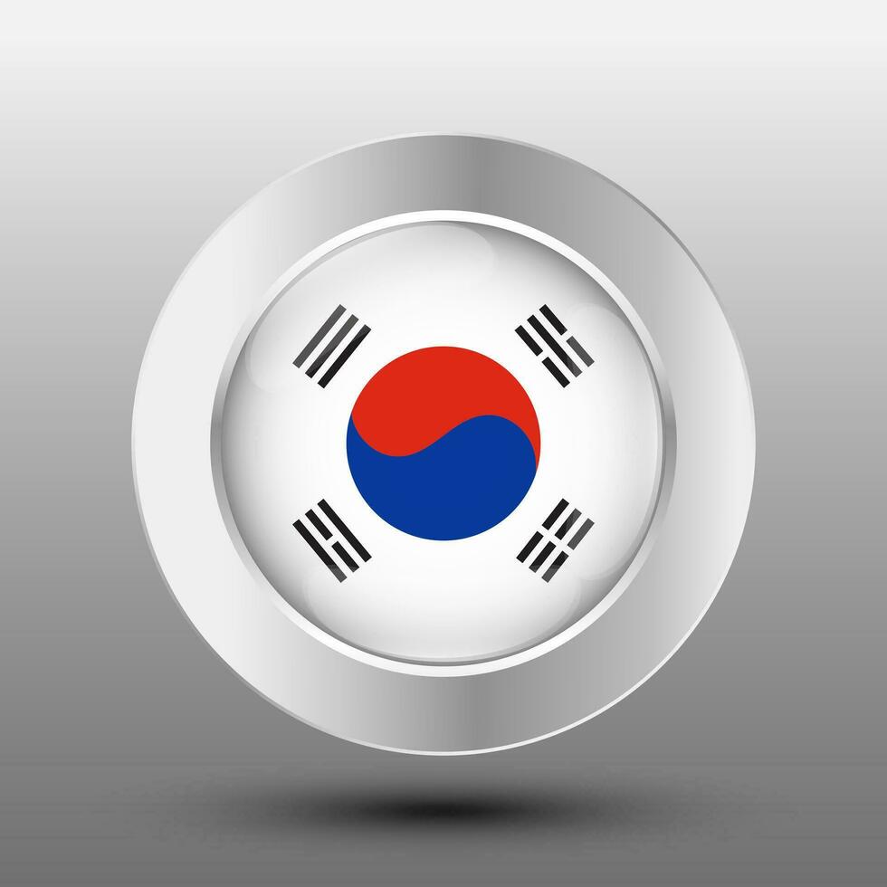 South korea round flag metal button background vector