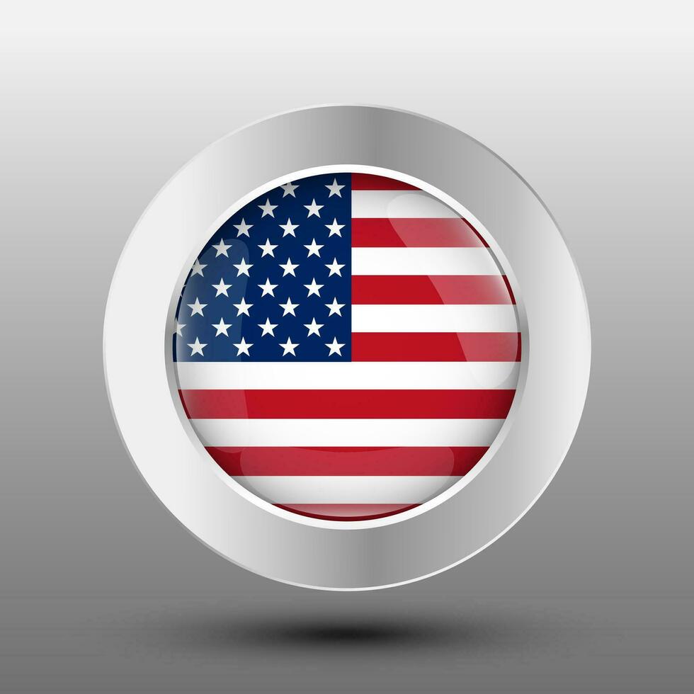 United states of america round flag metal button background vector