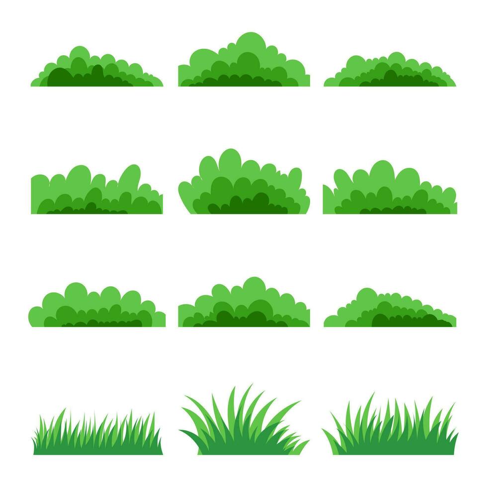 illustration of green grass or brush element set isolated on white background vector