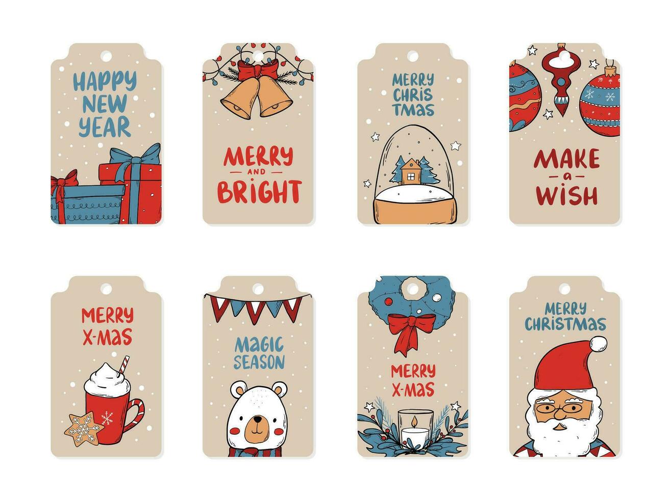 Navidad regalo etiquetas, etiquetas, pegatinas colección decorado con letras citas y garabatos bueno para tarjetas, huellas dactilares, señales, etc. eps 10 vector