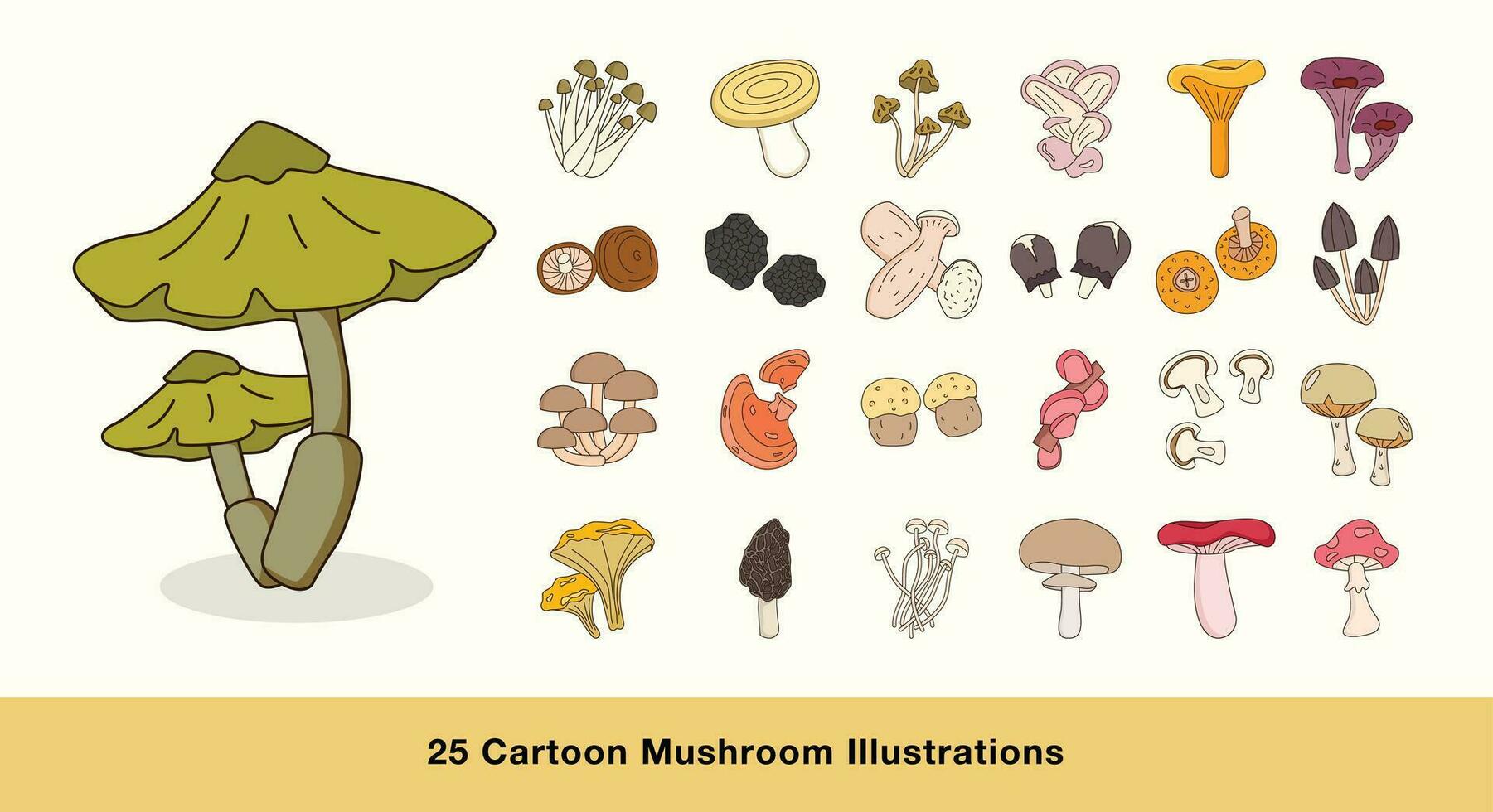 Set of Doodle Mushroom Illustrations. Cartoon and Handdrawn Style Forest Tree vector