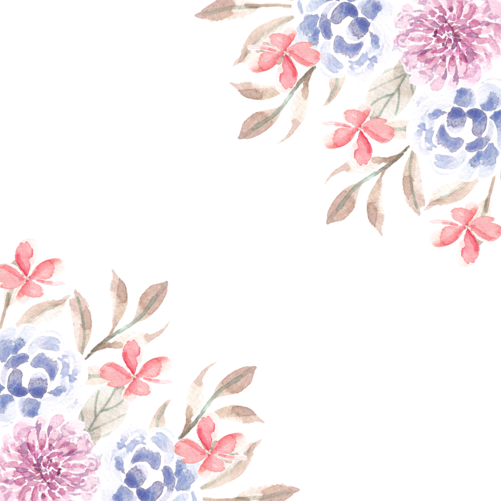 dahlia en blauw waterverf bloem grens png