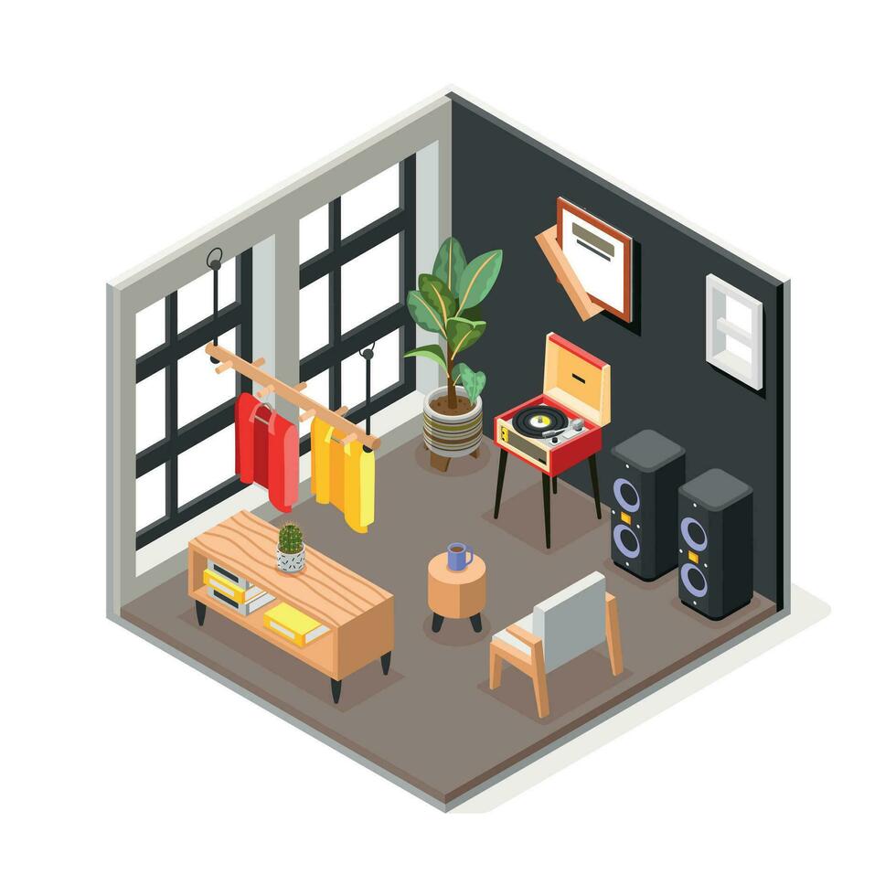 tienda habitación interior composición vector