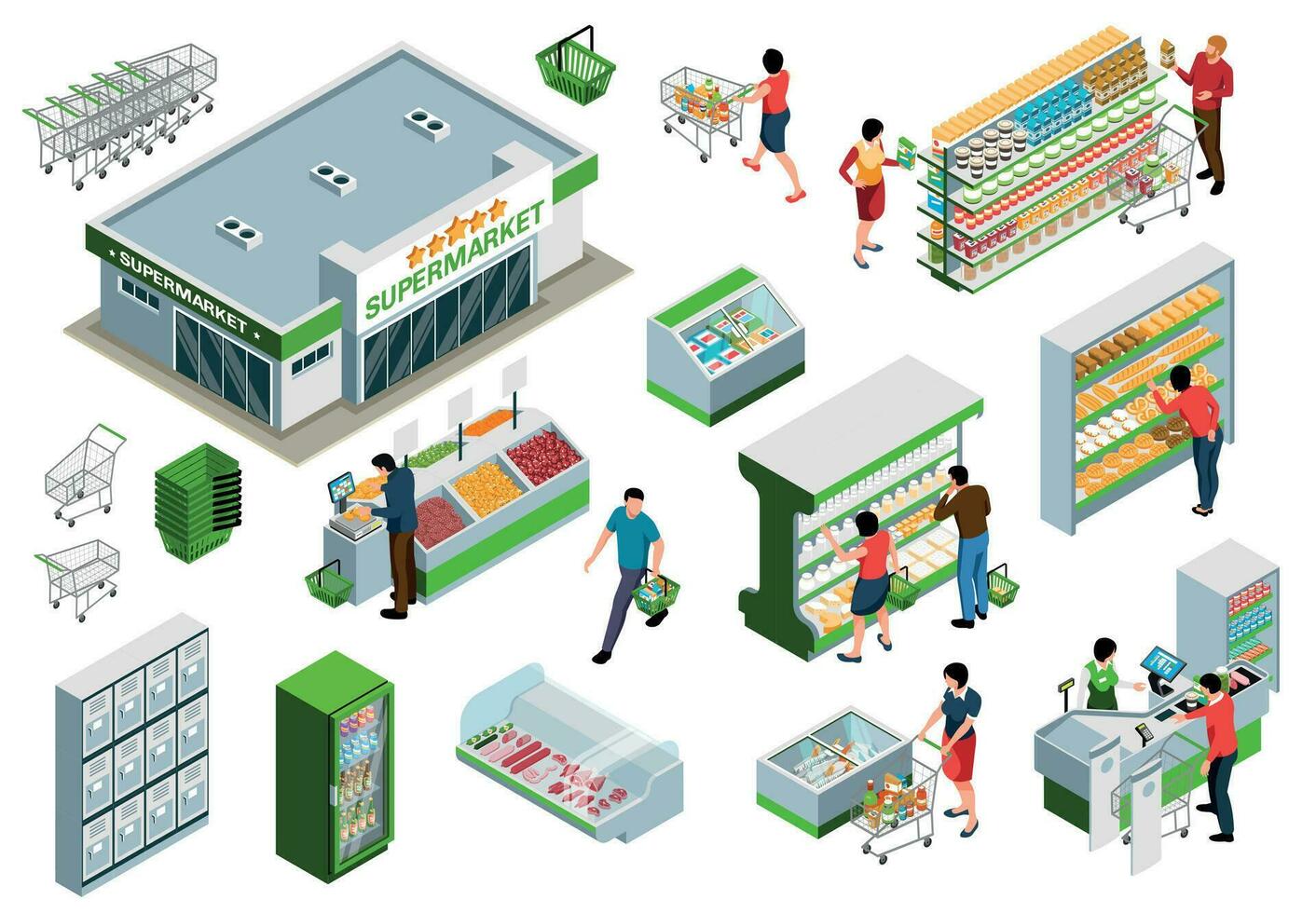 Supermarket Interior Isometric Elements vector