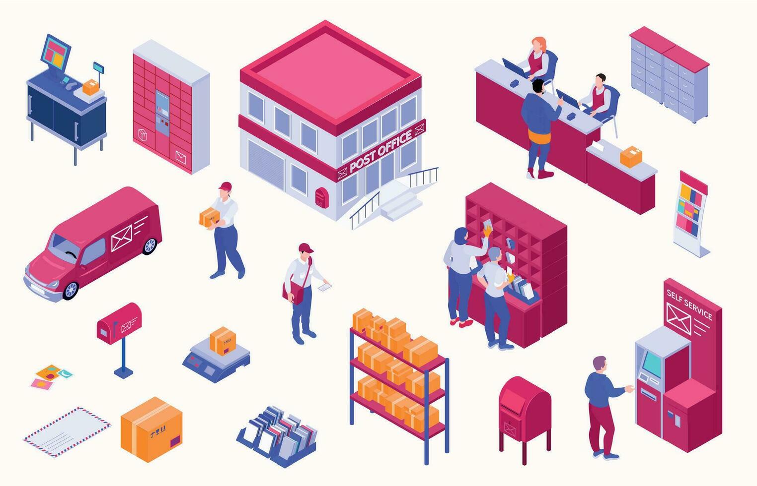 Post Office Isometric Set vector