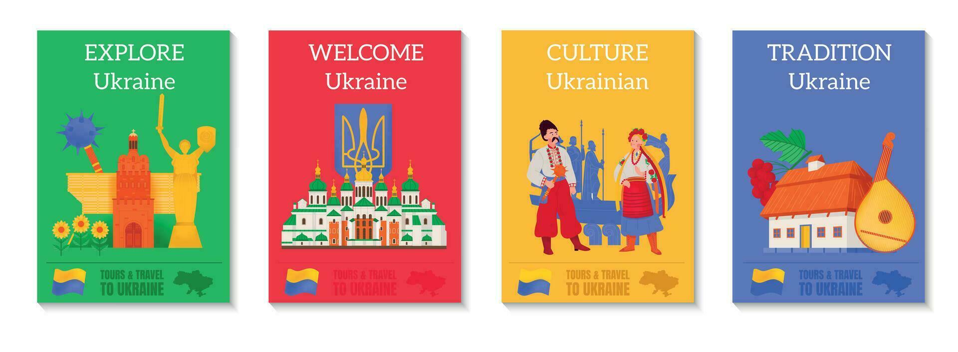 Ukraine Flat Poster Set vector