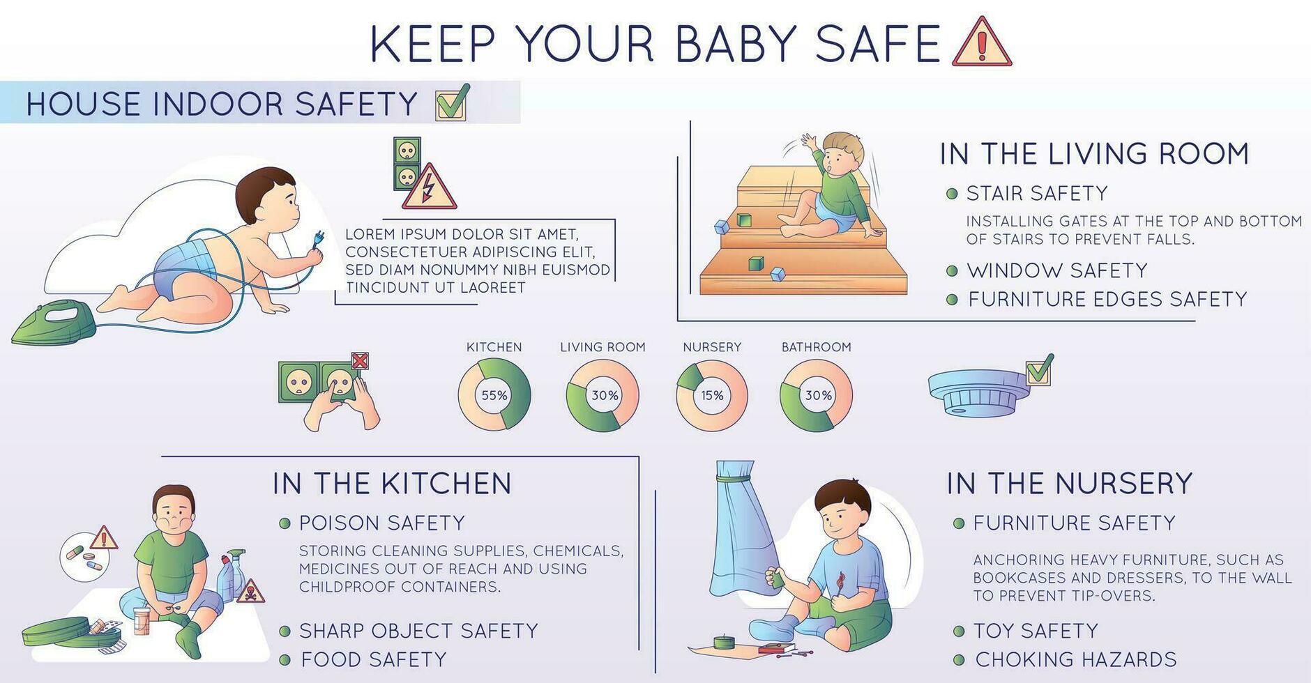 niño la seguridad línea composición vector