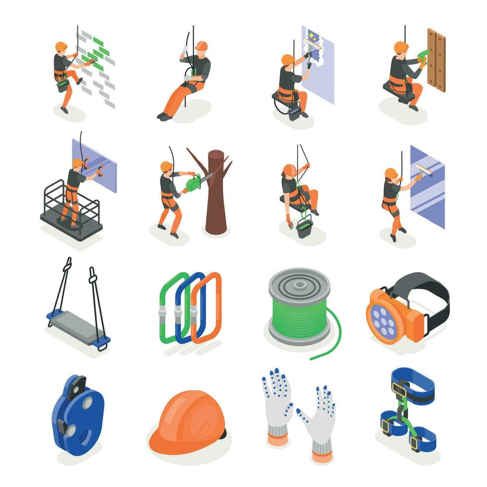 Industrial Climber Isometric Set vector