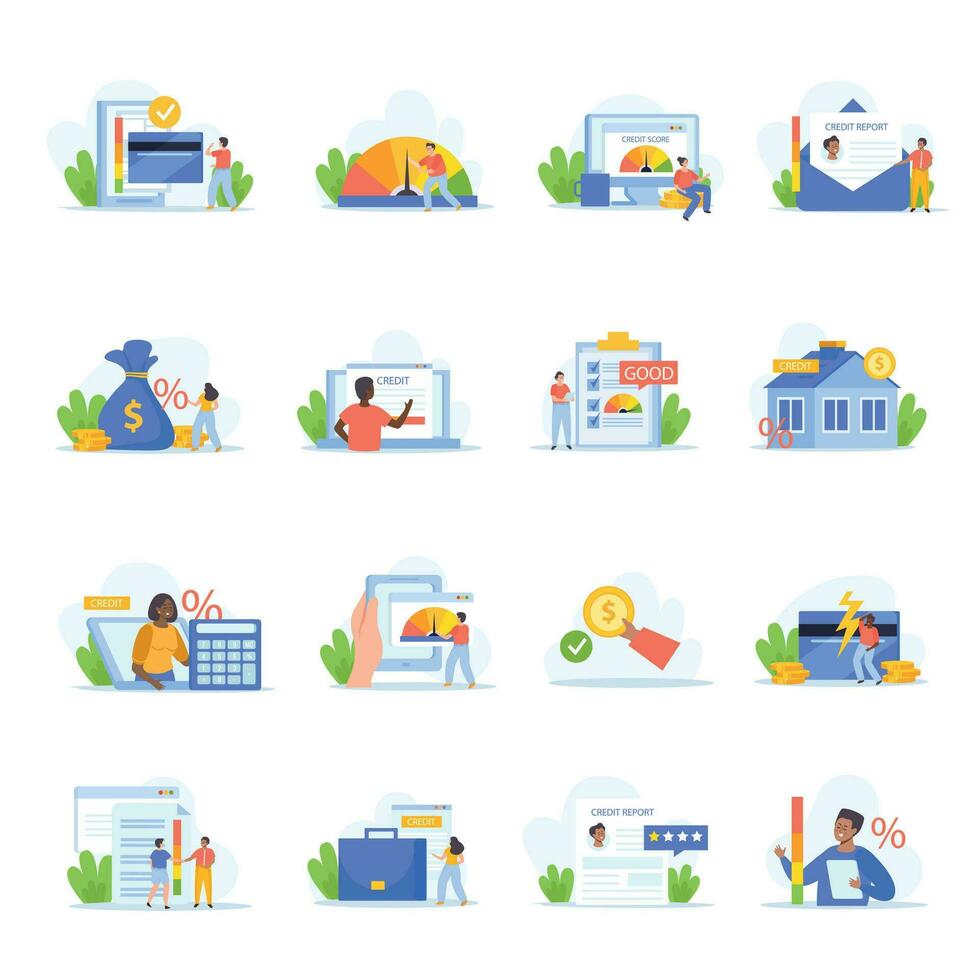 crédito Puntuación icono conjunto vector