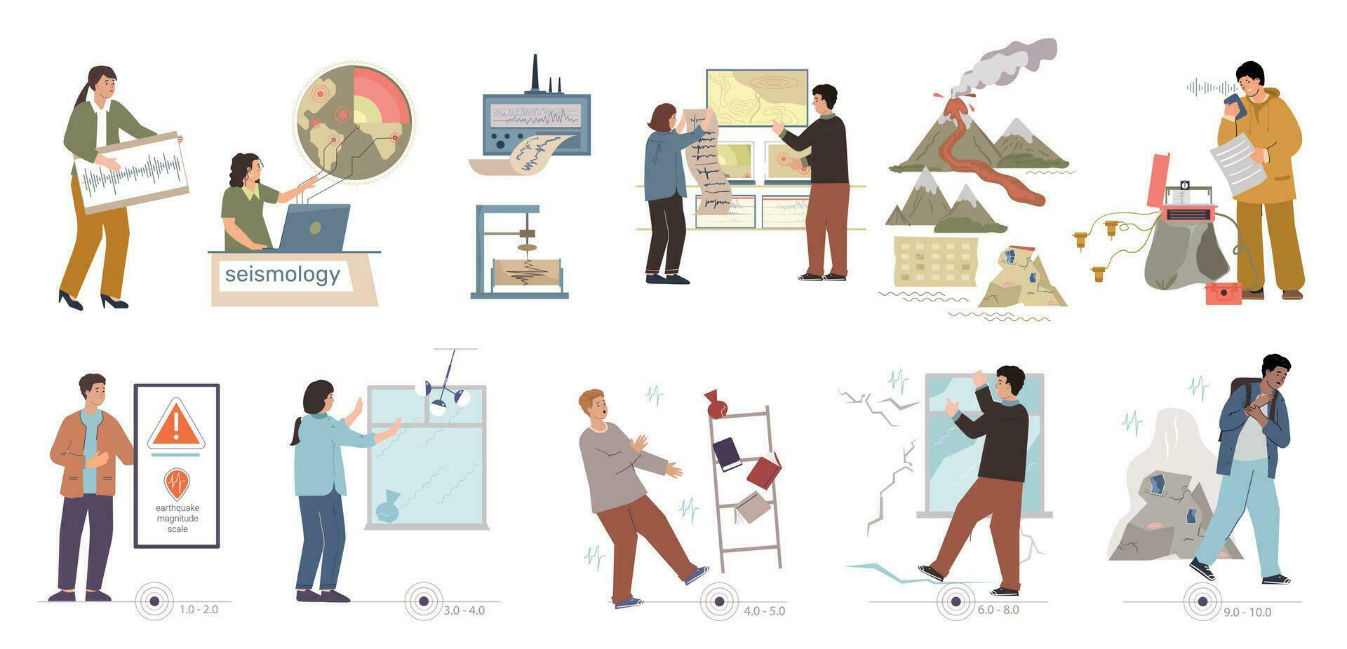 Seismology Flat Set vector