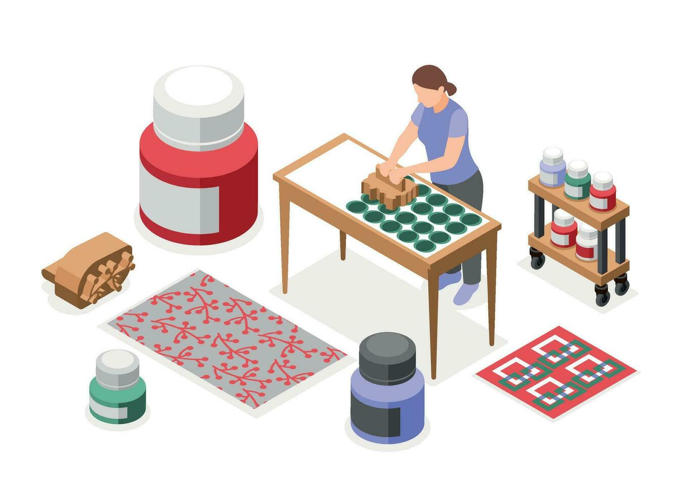 Fabric Printing Technologies Isometric Composition vector