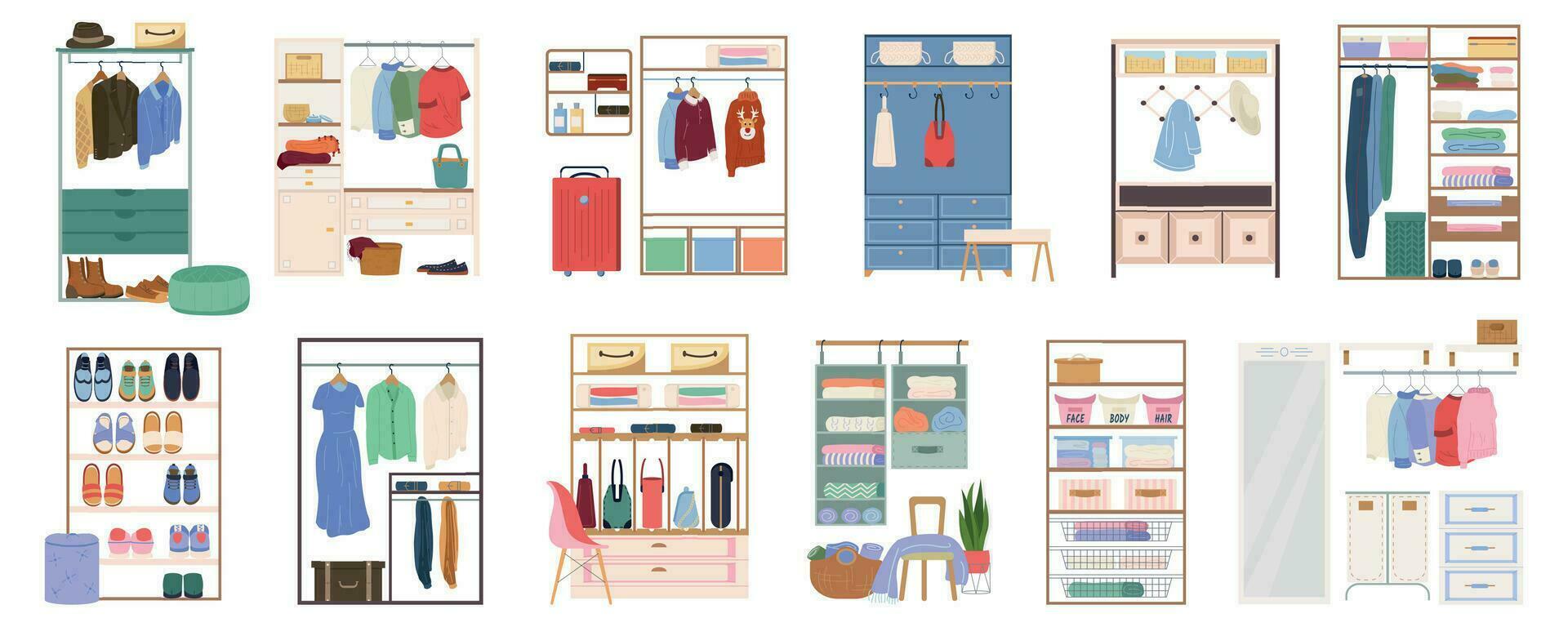 Walk In Closet Flat Set vector